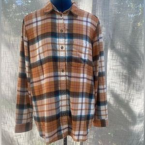 American Eagle ahh-mazingly soft boyfriend fit brown blue plaid flannel shirt